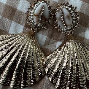 Also Gold Shell and Cowrie Earrings